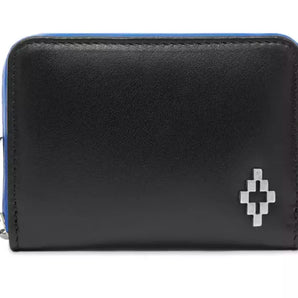 Marcelo Burlon Sleek Black Leather Card Holder with Blue Accents