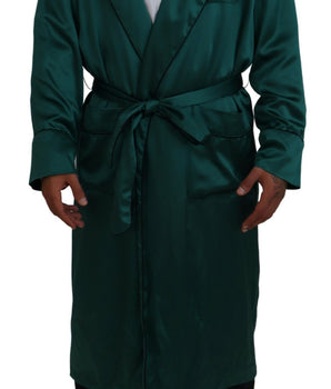 Dolce & Gabbana Green Silk Waist Belt Robe Sleepwear