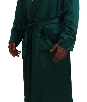 Dolce & Gabbana Green Silk Waist Belt Robe Sleepwear