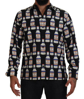Dolce & Gabbana Black Silk Printed Collared Men Casual Shirt