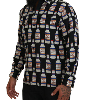 Dolce & Gabbana Black Silk Printed Collared Men Casual Shirt