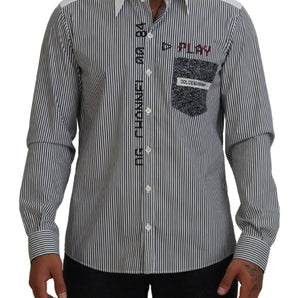 Dolce &amp; Gabbana Camisa clásica con botones a rayas en blanco y negro