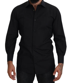 Dolce & Gabbana Black GOLD Cotton Collared Long Sleeve Shirt