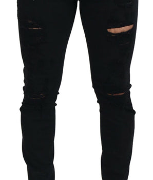 Dolce & Gabbana Black Slim Fit Tattered Denim Cotton Jeans