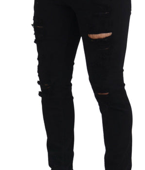 Dolce & Gabbana Black Slim Fit Tattered Denim Cotton Jeans