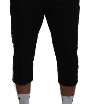 Dolce & Gabbana Black Cotton Elastic Waist DG Logo Cropped Pants