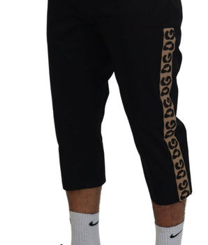Dolce & Gabbana Black Cotton Elastic Waist DG Logo Cropped Pants