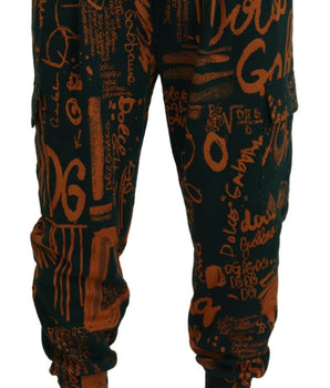 Dolce & Gabbana Multicolor Logo Print Silk Cargo Jogger Pants