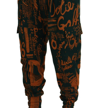 Dolce & Gabbana Multicolor Logo Print Silk Cargo Jogger Pants