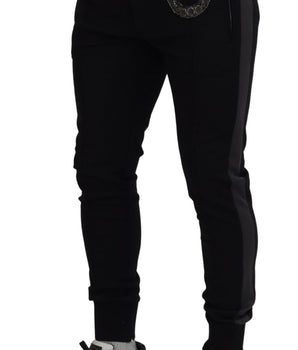 Dolce & Gabbana Black Wool Horseshoe Jogger Pants