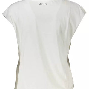 Desigual Chic Sleeveless White Tee with Print &amp; Contrast Details