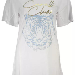 Cavalli Class Elegante camiseta de algodón blanca con estampado icónico