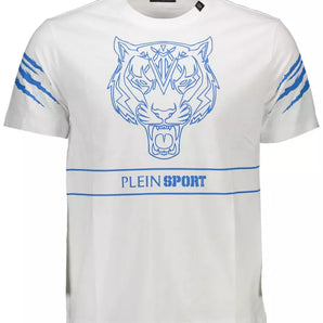 Plein Sport Sleek White Cotton Tee with Bold Contrasts