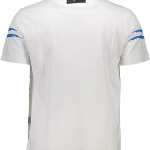 Plein Sport Sleek White Cotton Tee with Bold Contrasts