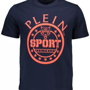 Plein Sport Elevated Blue Cotton Tee with Signature Details