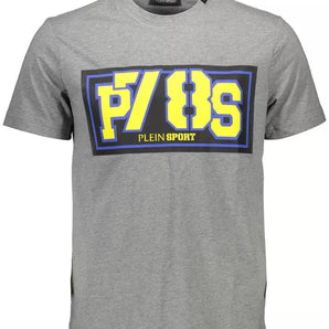 Plein Sport Athletic Gray Crew Neck Tee with Logo Detail