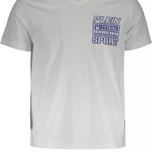 Plein Sport White V-Neck Logo Tee with Print Detail