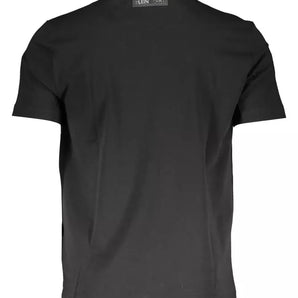 Plein Sport Sleek Black Cotton Crew Neck Tee with Logo Print