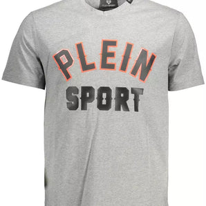 Camiseta Plein Sport elegante de algodón gris con detalles atrevidos