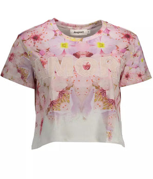 Desigual Chic Pink Embroidered Cotton Tee