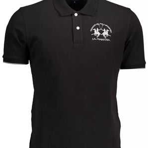 La Martina Black Cotton Men Polo Shirt