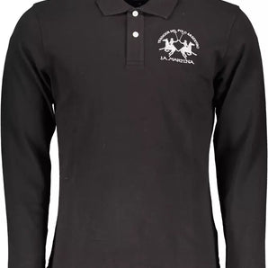 La Martina Black Cotton Men Polo Shirt