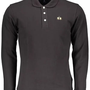 La Martina Black Cotton Men Polo Shirt