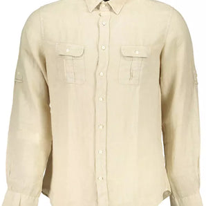 Camisa con dos bolsillos de lino en beige de Gant