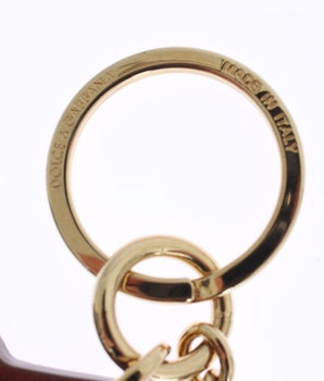 Dolce & Gabbana Brown Leather Miss SICILY Gold Finder Chain Keychain