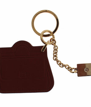 Dolce & Gabbana Brown Leather Miss SICILY Gold Finder Chain Keychain