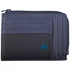 Tarjetero Piquadro Sleek de piel azul con bloque RFID