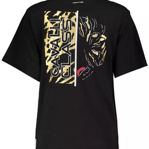 Cavalli Class Sleek camiseta de algodón negra con estampado exclusivo