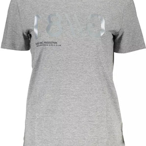 Guess Jeans Chic Camiseta gris con logo y escote ancho