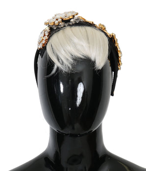 Dolce & Gabbana Black Crystal White Hair Parrucchiera Headband Diadem