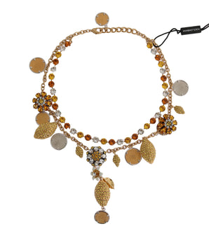 Dolce & Gabbana Gold Brass Crystal Logo Pineapple Statement Necklace