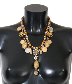 Dolce & Gabbana Gold Brass Crystal Logo Pineapple Statement Necklace