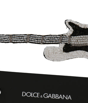 Dolce & Gabbana Gold Brass Beaded Guitar Pin Accessory Brooch