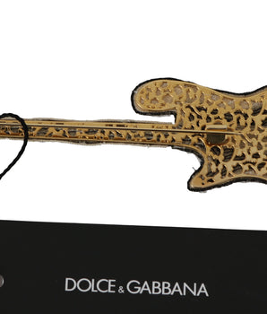 Dolce & Gabbana Gold Brass Beaded Guitar Pin Accessory Brooch