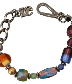Dolce &amp; Gabbana Multicolor Beaded Silver Chain Bracelet
