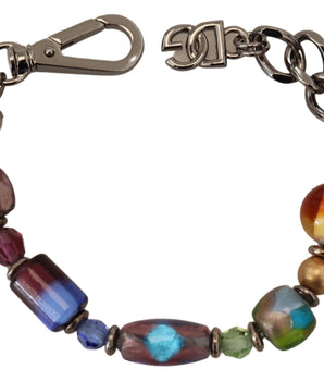 Dolce &amp; Gabbana Multicolor Beaded Silver Chain Bracelet