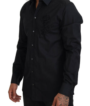 Dolce & Gabbana Black Roses Slim Fit Cotton Shirt