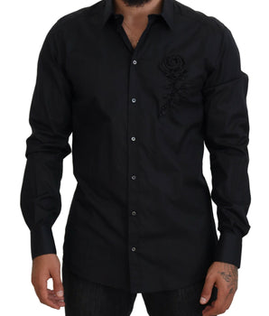 Dolce & Gabbana Black Roses Slim Fit Cotton Shirt