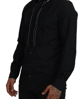 Dolce & Gabbana GOLD Black Tuxedo Slim Fit Cotton Shirt