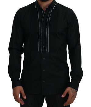 Dolce & Gabbana GOLD Black Tuxedo Slim Fit Cotton Shirt