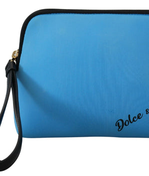 Dolce & Gabbana Blue Logo Print Hand Pouch Leopard Print Toiletry Bag