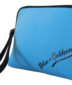 Dolce & Gabbana Blue Logo Print Hand Pouch Leopard Print Toiletry Bag