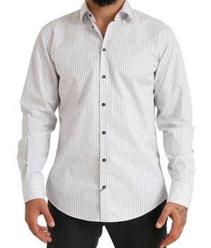Dolce &amp; Gabbana White MARTINI Formal Shirt Cotton Stripe Dress