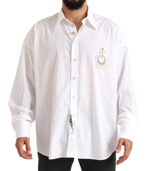 Dolce &amp; Gabbana White Logo Cotton Casual Long Sleeve Shirt