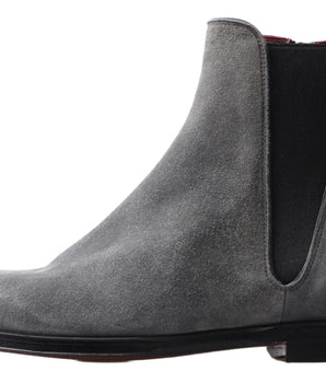 Dolce & Gabbana Gray Leather Men Ankle Boots Shoes
