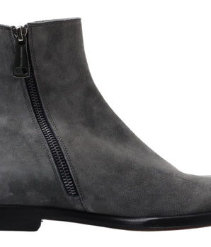 Dolce & Gabbana Gray Leather Men Ankle Boots Shoes